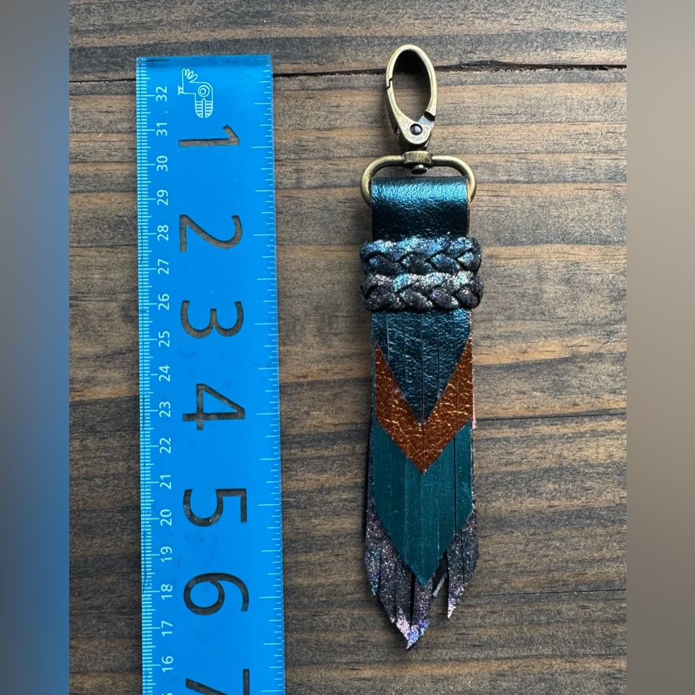 Teal and Bronze Leather Tassel